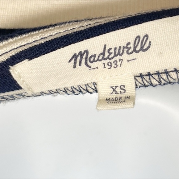 Madewell Stripe Turn Ponte Peplum Knit Top Blouse Navy Blue XS 08831 - Picture 6 of 7